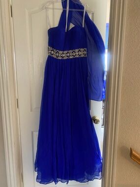Sherri Hill Royal Blue Strapless Prom Dress with Beaded Waist